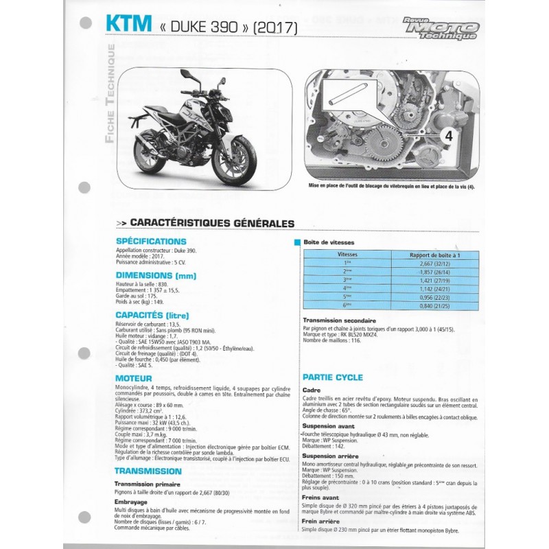 Ktm Duke 390 (2017) Fiche Rmt