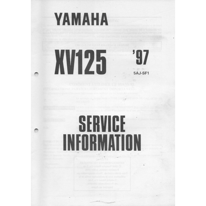 Manuel informations technique Yamaha 125 Virago 1997 Manuel informations technique Yamaha 125 Virago 1997