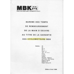 MBK Barème main d'oeuvre Cyclomoteurs d'avril 1996