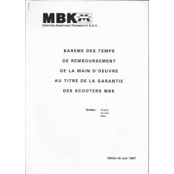 MBK Barème main d'oeuvre Scooters de juin 1997