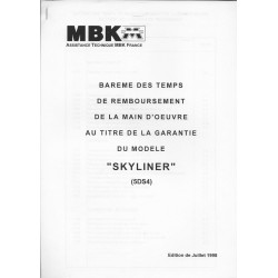 MBK Barème main d'oeuvre SKYLINER (07 / 1998)