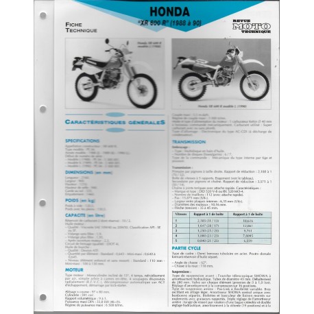 HONDA XR 600 R (1988 à 1990) Fiche RMT - la Librairie du ...